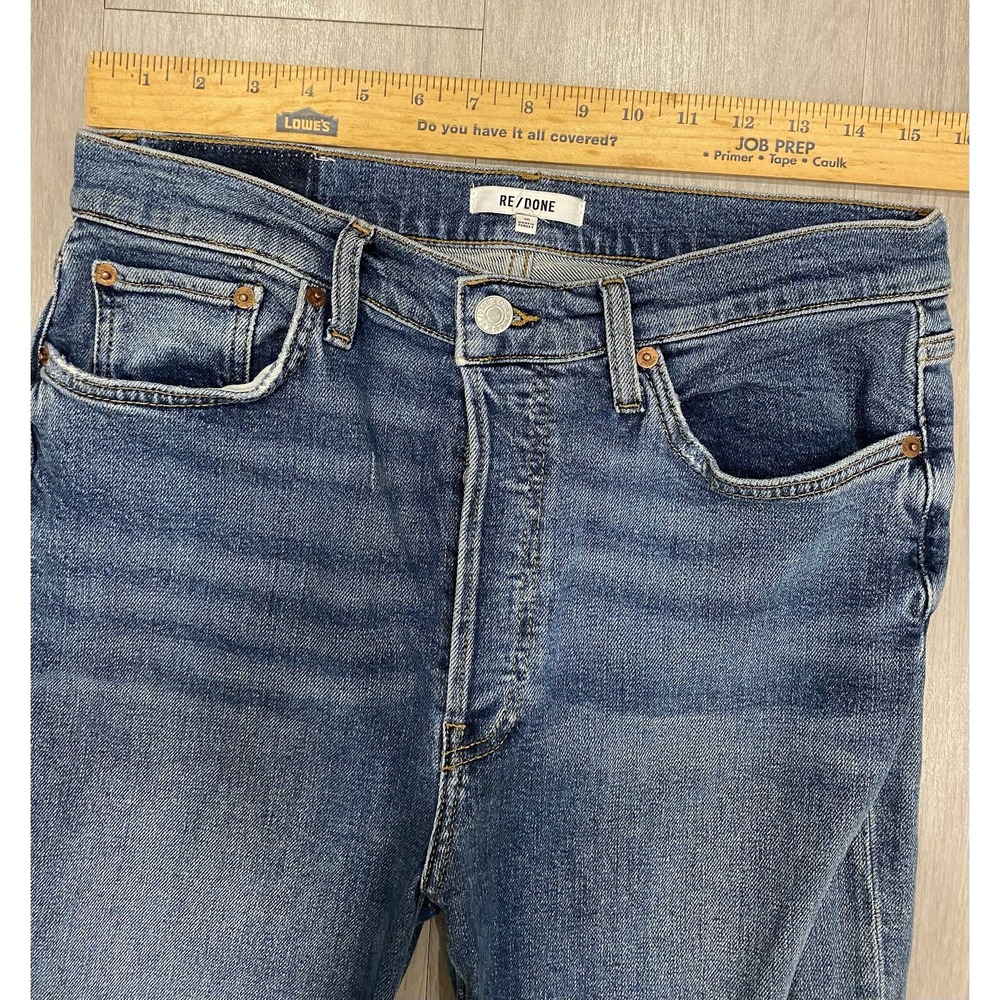 RE/DONE Jeans Womens 30 Blue 90s High Rise Ankle Crop Button Fly Distressed Blue - Picture 3 of 10
